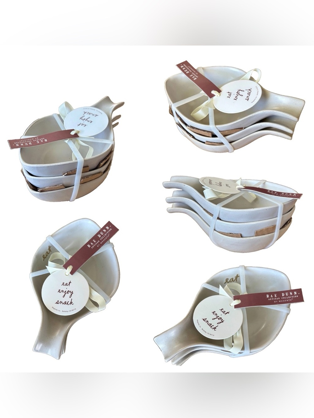 RAE DUNN Minimalist Farmhouse Nesting Stone Leaf Spoon Rests EAT ENJOY SNACK NWT